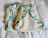 teal and cream - newborn wool wrap - organic cloth diaper cover - infant - set of two - side snapping - Nifty Nappy