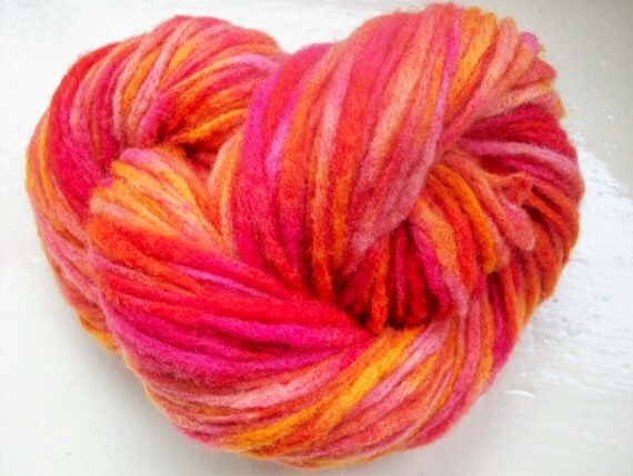 Hand painted virgin wool yarn 50g  red orange by SpinningStreak