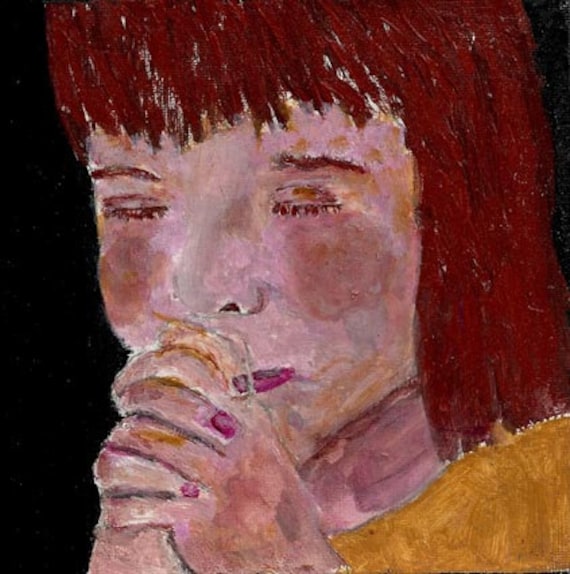 Acrylic Portrait Painting Girl Praying Religious Spiritual Prayer Praying Hands 6x6 canvas board No 11