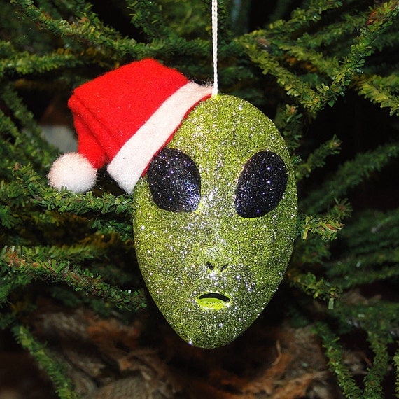 Alien Santa Glitter Christmas Ornament by Barbara Williams