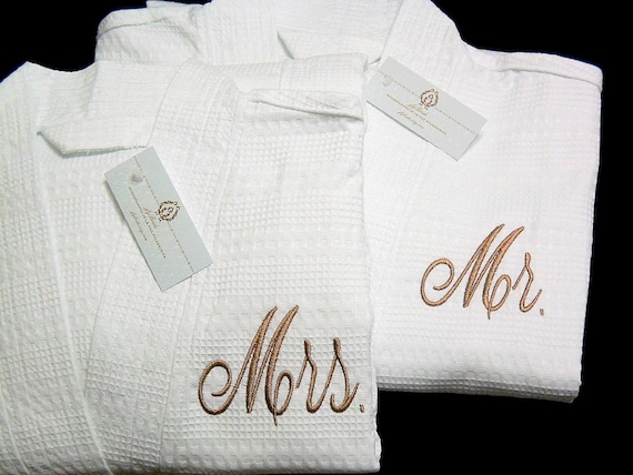Mr. and Mrs. Waffle Weave Robe Set wrap yourself in cotton luxury.