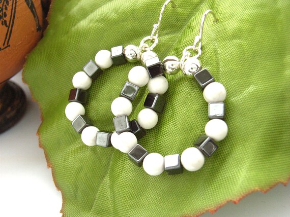 Hoop earrings monochrome gemstone sterling by BlueForestJewellery