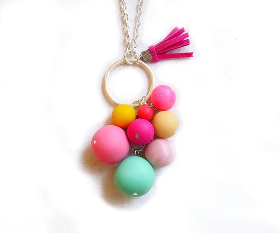 Bubble Candy Cloud Necklace - Pastel Rainbow Handmade Polymer Clay  Necklace