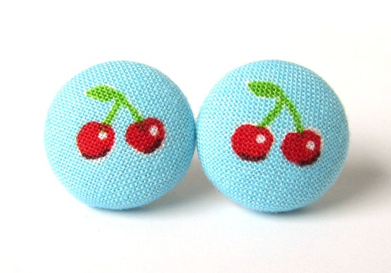 Cherry button earrings studs spring kawaii cute by KooKooCraft