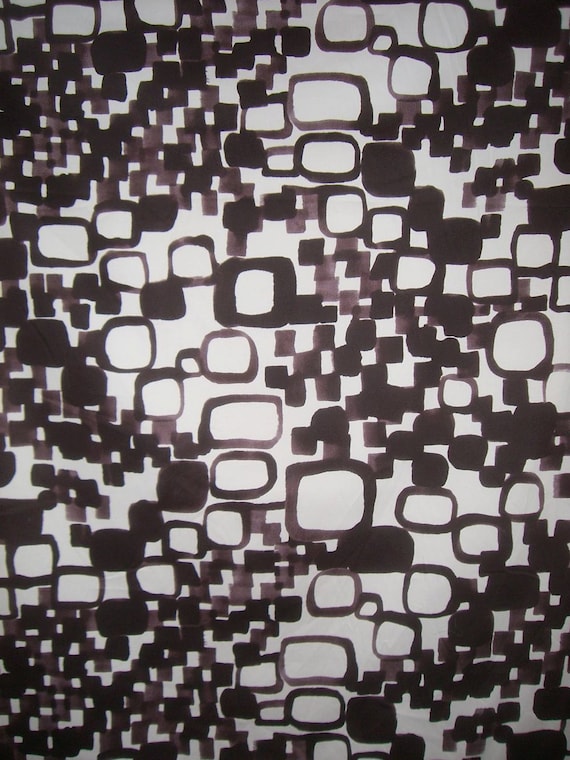 Chocolate Brown Mod Geometric Print Stretch Cotton Sateen Fabric--One Yard