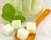 Mint Flavored Sugar Cubes in Glass Sugar Bowl for Tea Parties, Champagne Toasts, Favors, Coffee, Tea, Berries, Cider, Lemonade