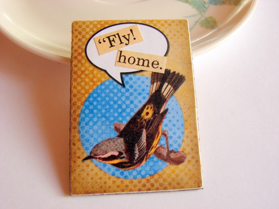 Fly Home Pin  Brown and Orange Bird  Paper and by mimiandlucy