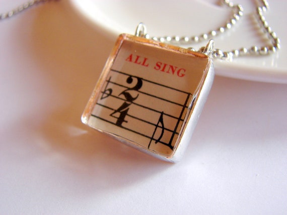 All Sing  Blue Bird on a Branch  Glass Tile Pendant by mimiandlucy