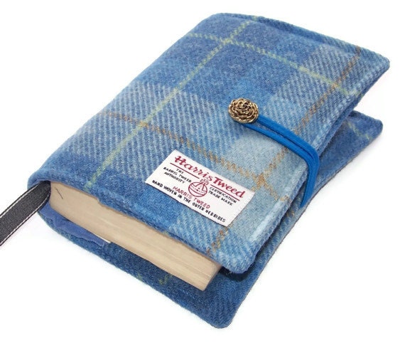 Book Wrap HARRIS TWEED Blue Skies by WhimsyWooDesigns on Etsy