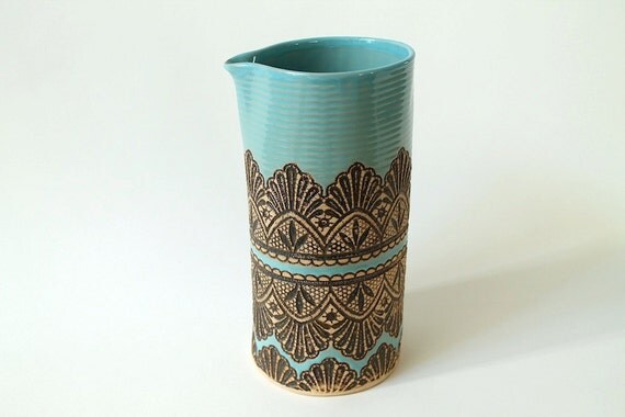 Handmade Large Moroccan Lace Pitcher in Turquoise