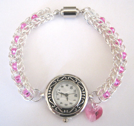 Precious Time Chainmaille and Czech Glass Bead Watch