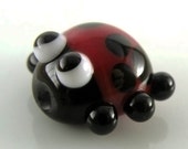 Dark Red Ladybug Mini Focal - Handmade Lampwork Glass Focal Bead - Dark Red and Black - SRA