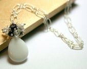 White Teardrop Necklace, Gemstone Clusters, Black White, Bridesmaid Gift, Wedding Jewelry
