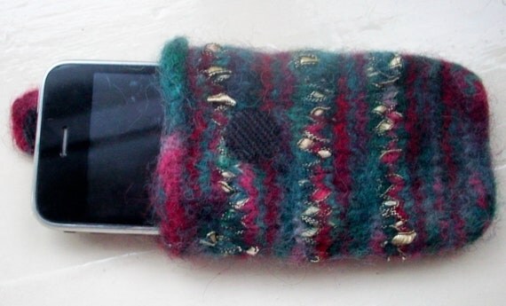 Cell phone cozy mobile phone cover felt knit by SpinningStreak