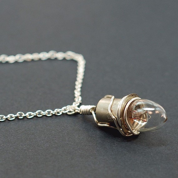 Steampunk Necklace Silver Upcycled Light Bulb Jewelry by Tanith