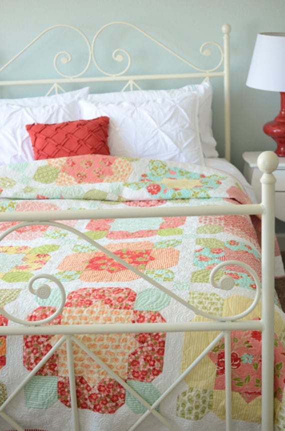 bed with vintage bed sheets