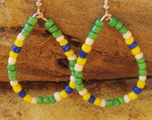 Green, Native American Style, Tear Drop, Beaded Earrings