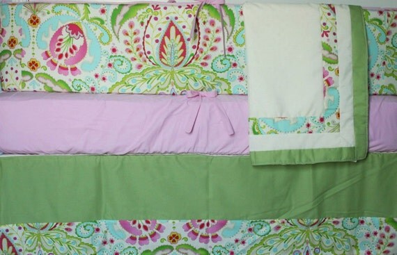 Kumari Garden Custom Crib Bedding Set - 4 pc set -  w/FREE gift