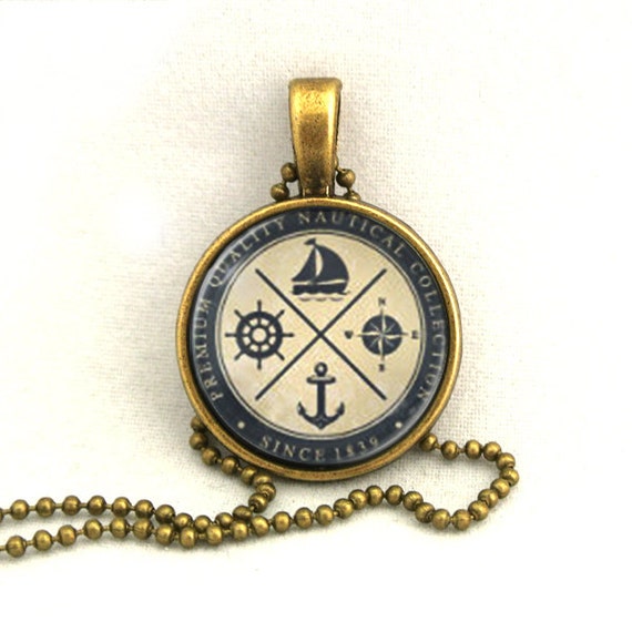 10% SALE Necklace Anchor Sailboat Rudder Compass Vintage Art Pendant Necklaces Gift