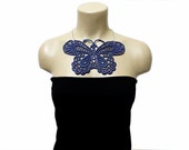 Handmade Cotton Lace Applique necklace - Purple blue- Woman Accessories - Purple Necklace- Butterfly necklace - Woman Applique - OOAK