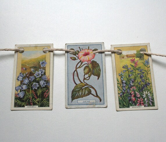 Mini upcycled bunting  flowers and plants by swirlyarts on Etsy