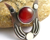 OOAK Egyptian Mythology Necklace - Copper, Sterling Silver And Carnelian Necklace - Tribute To Hathor - Mixed Metal Jewelry