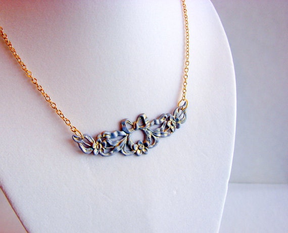 Ribbon Bow and Flowers Swag Charm Necklace  by mimiandlucy on Etsy