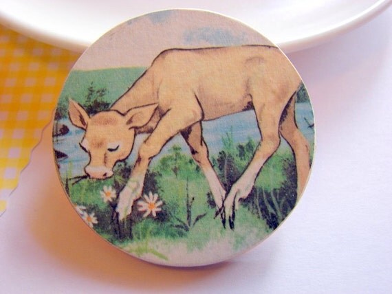 Wood Pin  Grazing  Little Cow in a Field with by mimiandlucy