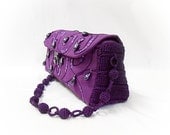 Purple Bag  Purple Purse With Crocheted Elements and Glittery Flakes