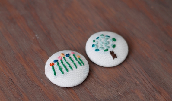 Hand-embroidered Fabric Magnets: Set of Two