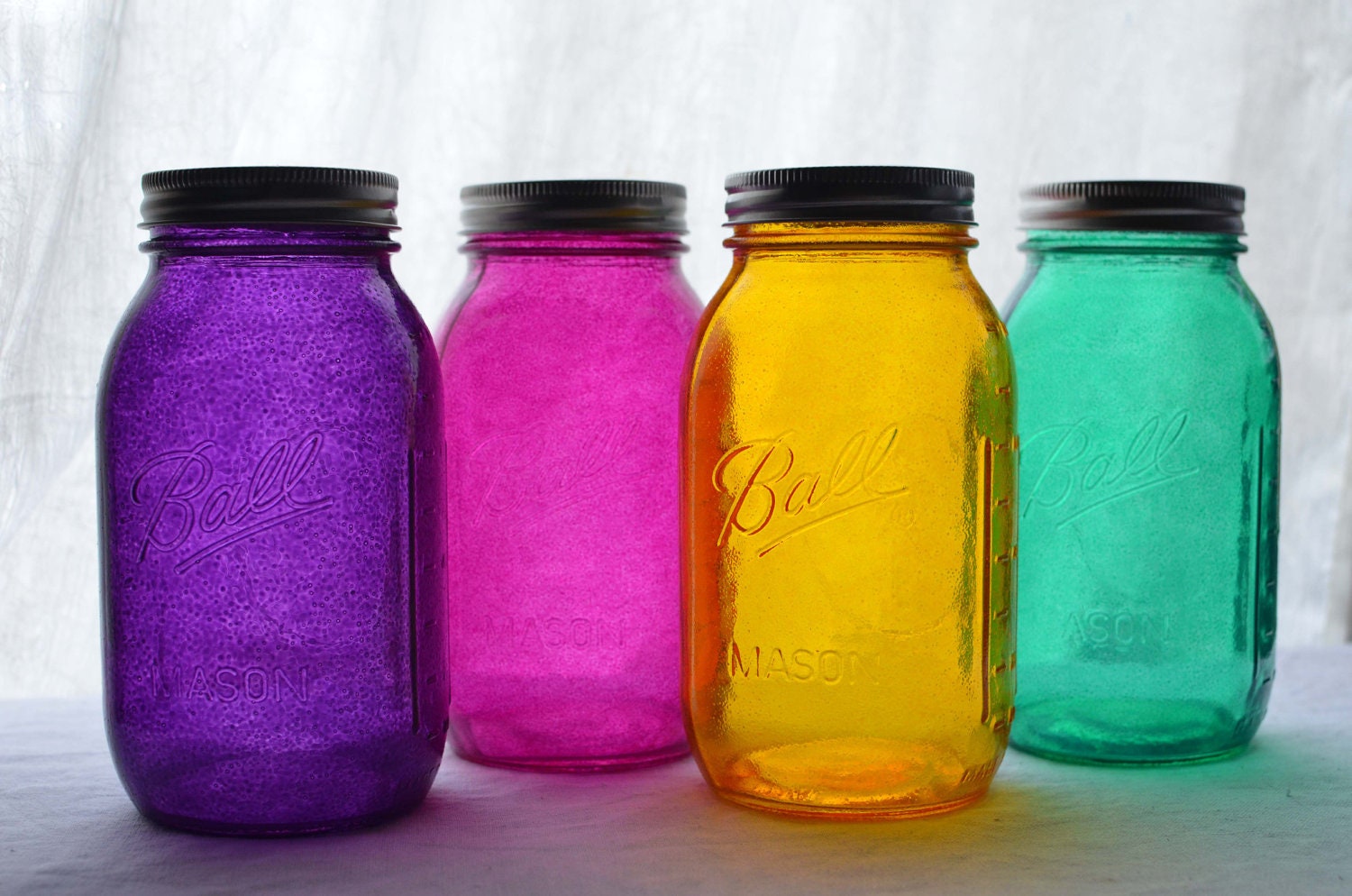 Stained Glass Mason Jars - Quart Size, Set of 4, in YOUR CHOICE of ...