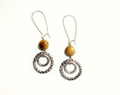 Long Tiger Eye and Hammered Metal Dangles
