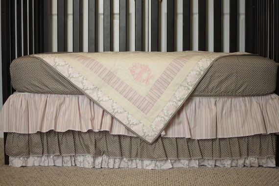 3 Piece Custom bumperless Crib Bedding w/FREE monogram