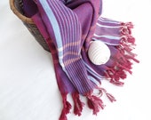 Tradinational Turkish Towel-Ottoman Peshtemal-Burgundy & Blue Pesthemal