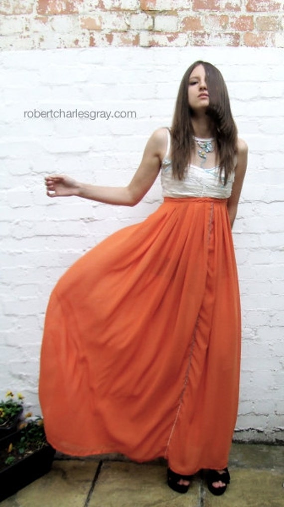 Handmade orange beaded maxi dress by RobertCharlesGray on Etsy