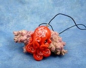 Red Octopus Necklace, Handmade Polymer Clay Cephalopod Jewelry