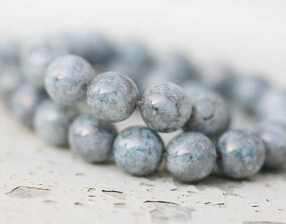Grey czech glass beads - picasso, luster, round spacers, druk - 6mm - 40Pc - 0441