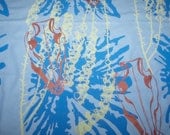 Fabric by Yard Powder Blue Cotton Hand Printed, silk screened in blue ink spills, metallic bronze boars skulls, and yellow bell flowers