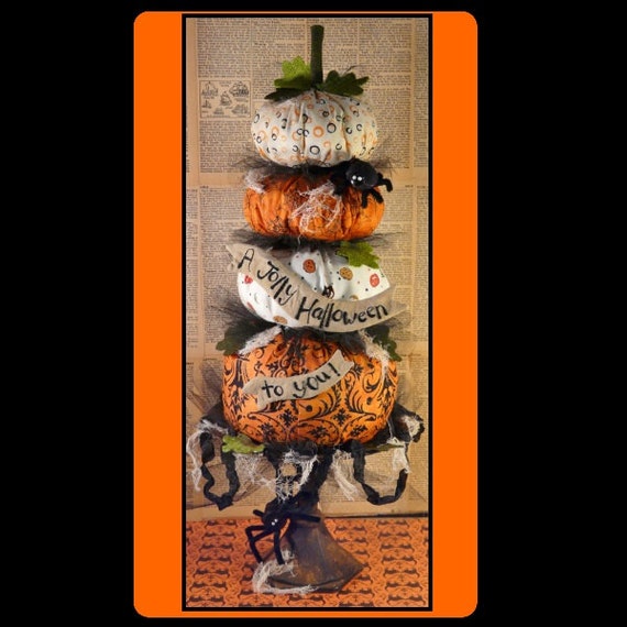 Big HALLOWEEN Pumpkin Stack PDF Pattern - primitive banner tulle decor prim spider email vintage grubby decoration party