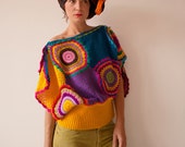 Women's Sweater Vest - Crochet, Wool, Purple, Green
