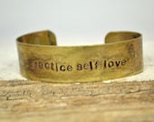 practice self love handstamped on brass cuff