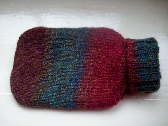 Fun hot water bottle and hand knitted knit cozy by SpinningStreak