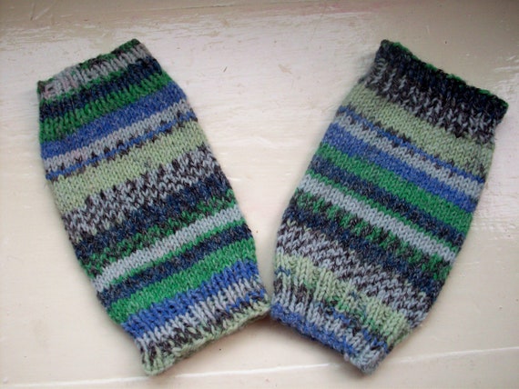 Baby legwarmers blue green Fair Isle effect knit by SpinningStreak
