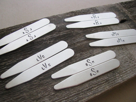 five sets of custom shirt collar stays - great for groomsmen, wedding party