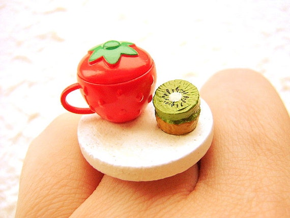Strawberry Tea And Kiwi Miniature Food Ring by SouZouCreations