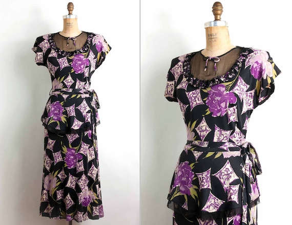 Vintage novelty print dress with framed women from Swanee Grace