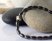 FINESSE- Hematite Handmade Bracelet with Iron Pyrite Rough Focal Bead-Jewelry Bracelet Beadwork Men or Women