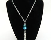 Long Blue and White Yemaya Inspired Beaded Fringe Necklace