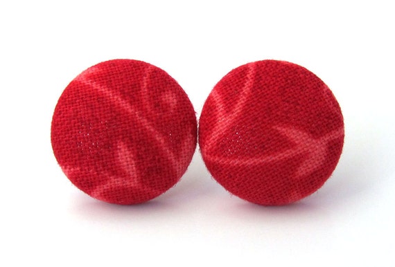 Stud earrings dark red burgundy  button carmine by KooKooCraft