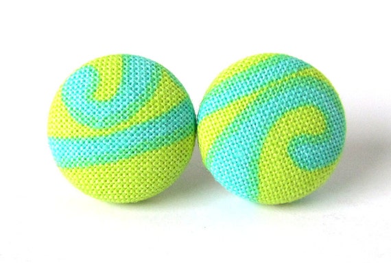 Tiny stud earrings lime green turquoise blue neon by KooKooCraft